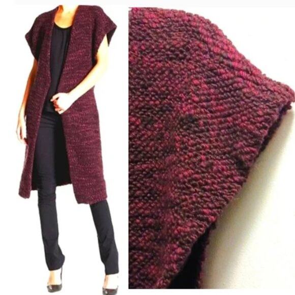 Alice + Olivia ALPACA WOOL Long Cardigan Sz S Red Merlot Maxi Sleeveless $440 - Picture 5 of 17